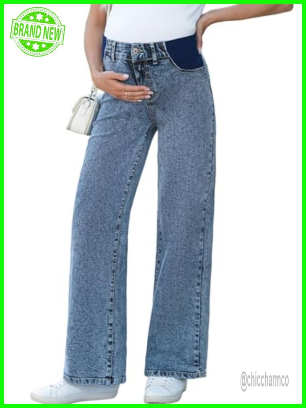 Maternity Jeans High Rise Wide Leg Pregnancy Pants Cotton Blend Stretch